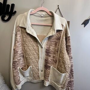 POL Beige and Tan Quilted Jacket